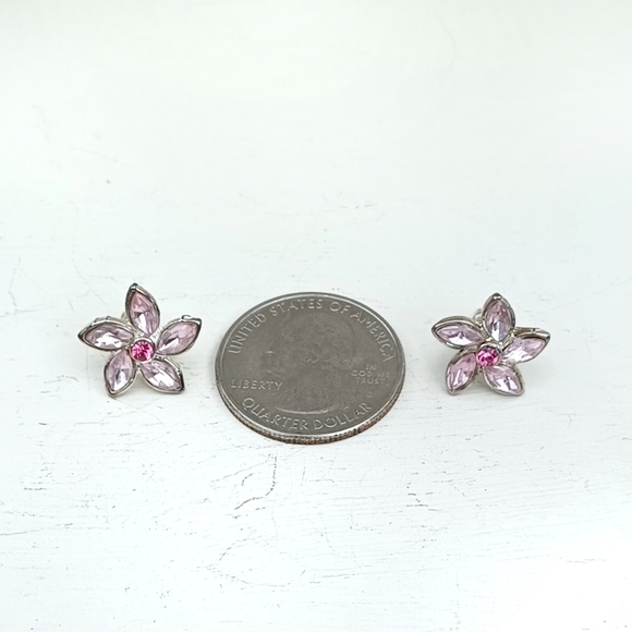 Pink and Silver Flower Post Earrings - Picture 6 of 6
